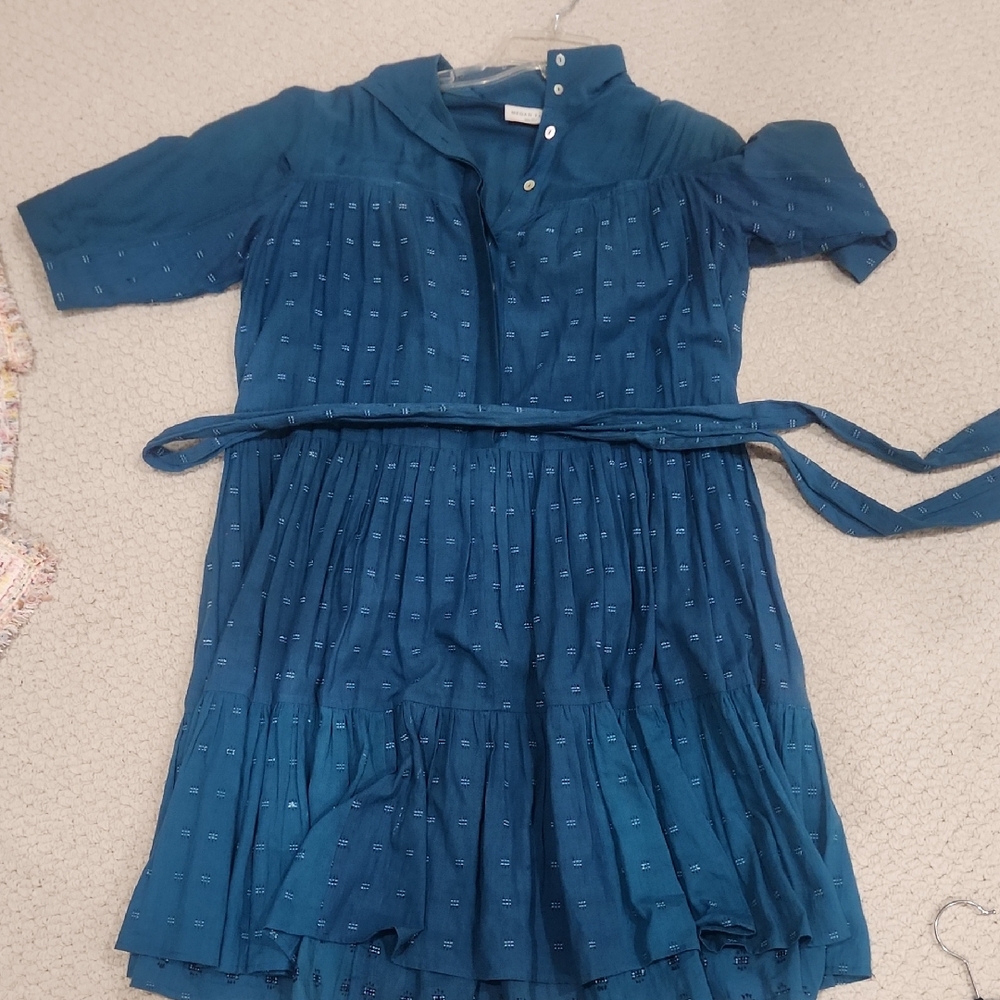 Megan Park Gauzy Teal Cotton Embroideres Dress